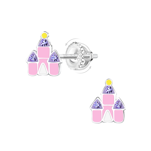 Wholesale Sterling Silver Castle Screw Back Ear Studs - JD22200