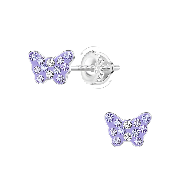 Wholesale Sterling Silver Butterfly Crystal Screw Back Ear Studs - JD21956