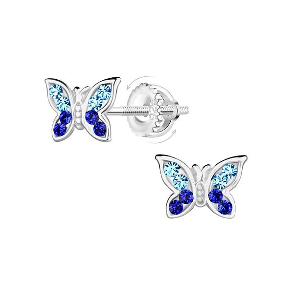 Wholesale Sterling Silver Butterfly Screw Back Ear Studs - JD21943