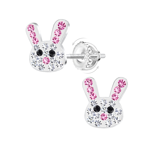 Wholesale Sterling Silver Crystal Rabbit Screw Back Ear Studs - JD21965