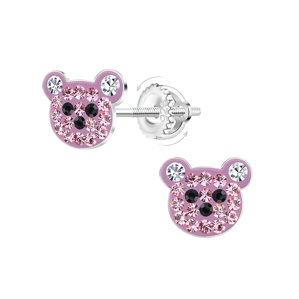 Wholesale Sterling Silver Crystal Bear Screw Back Ear Studs - JD21947