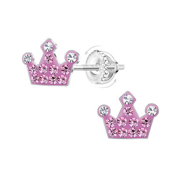 Wholesale Sterling Silver Crown Screw Back Ear Studs - JD23475