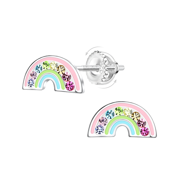 Wholesale Sterling Silver Rainbow Screw Back Ear Studs - JD21962