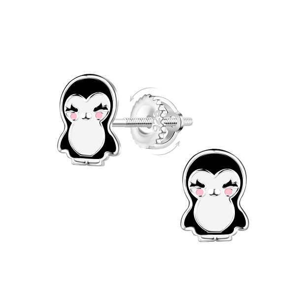 Wholesale Sterling Silver Penguin Screw Back Ear Studs - JD23479