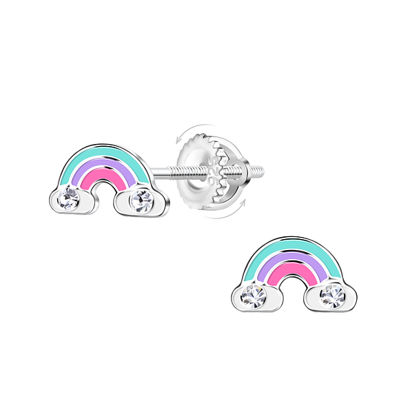 Wholesale Sterling Silver Rainbow Screw Back Ear Studs - JD23493