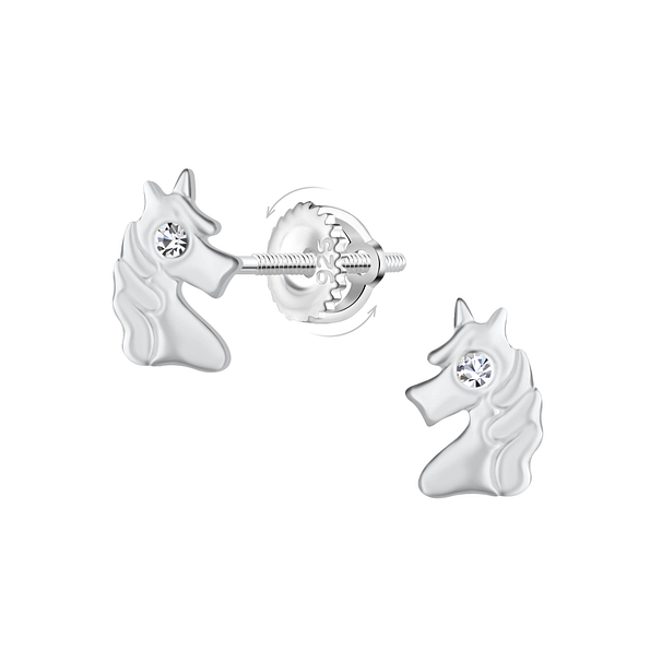Wholesale Sterling Silver Unicorn Screw Back Ear Studs - JD23495