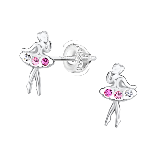 Wholesale Sterling Silver Ballerina Screw Back Ear Studs - JD21490