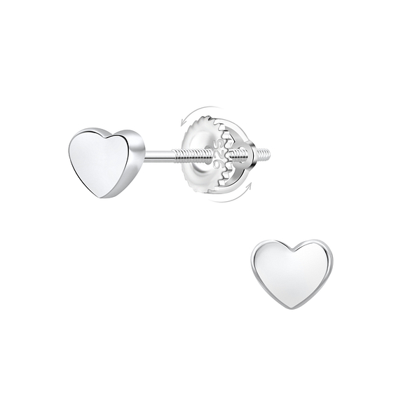 Wholesale Sterling Silver Heart Screw Back Ear Studs - JD22262
