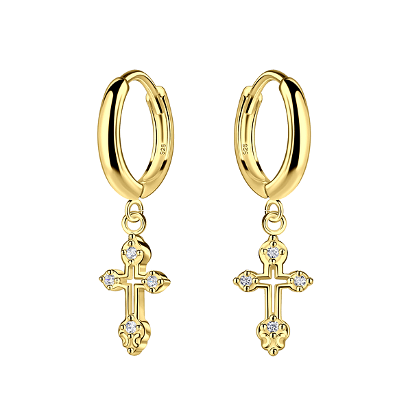 Wholesale Sterling Silver Cross Charm Huggie Earrings - JD23555