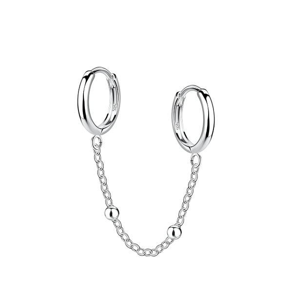 Wholesale Sterling Silver Double Huggie Earrings with Chain - JD22592