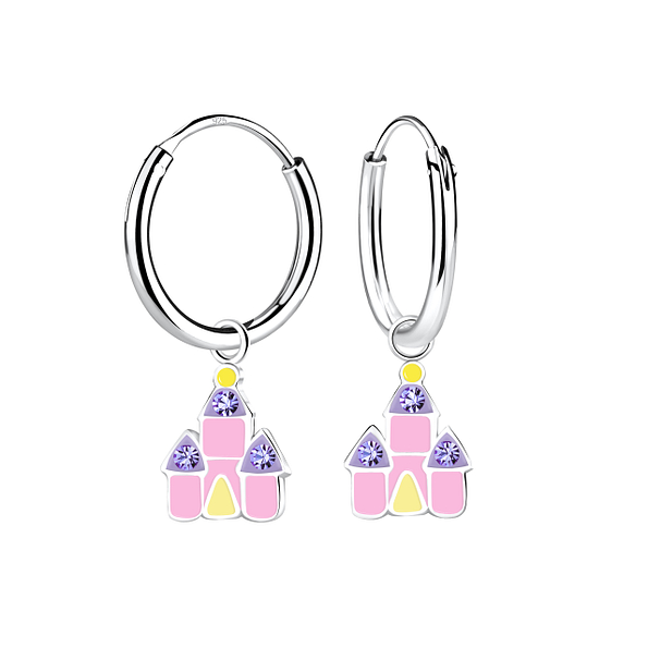 Wholesale Sterling Silver Castle Charm Ear Hoops - JD23248