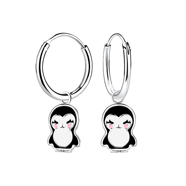 Wholesale Sterling Silver Penguin Charm Ear Hoops - JD22955
