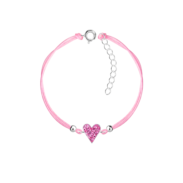 Wholesale Sterling Silver Heart Crystal Cord Bracelet - JD23240