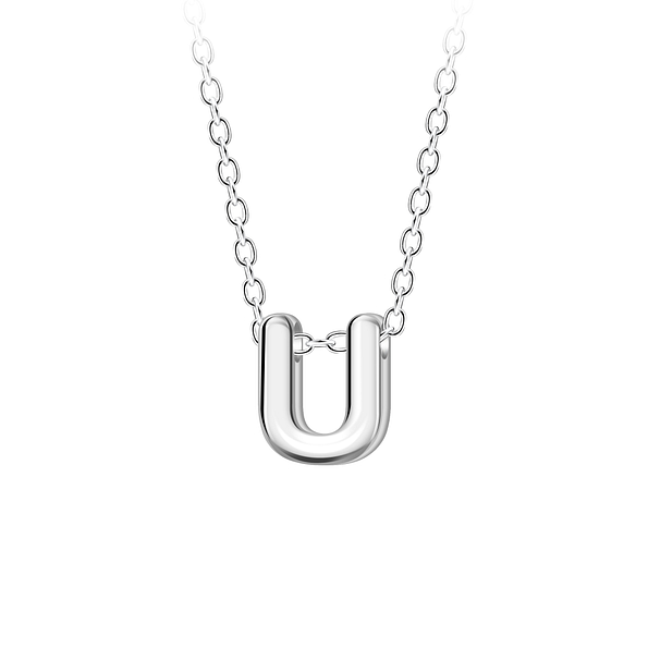 Wholesale Sterling Silver Letter U Beaded Necklace - JD23699 Wholesale Sterling Silver Letter U Beaded Necklace - JD23699