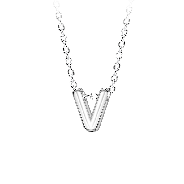 Wholesale Sterling Silver Letter V Beaded Necklace - JD23700 Wholesale Sterling Silver Letter V Beaded Necklace - JD23700