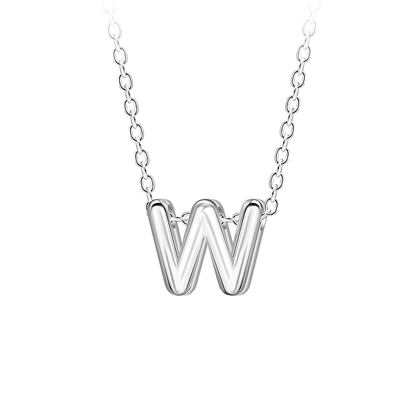 Wholesale Sterling Silver Letter W Beaded Necklace - JD23701 Wholesale Sterling Silver Letter W Beaded Necklace - JD23701