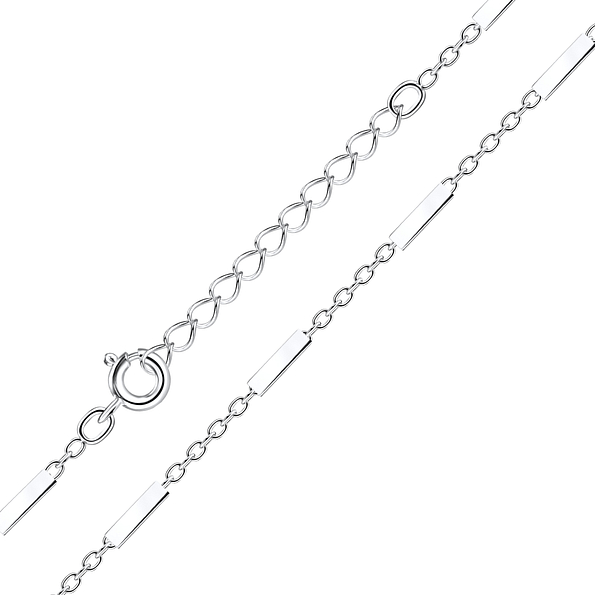 Wholesale 51cm Sterling Silver Cable Bar Necklace With Extension - JD22849