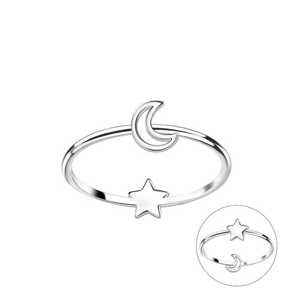 Wholesale Sterling Silver Double Sided Moon and Star Ring - JD22834