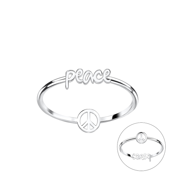 Wholesale Sterling Silver Double Sided Peace Sign Ring - JD22839