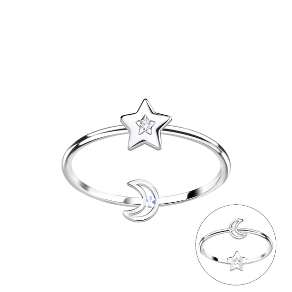Wholesale Sterling Silver Double Sided Moon and Star Ring - JD22841
