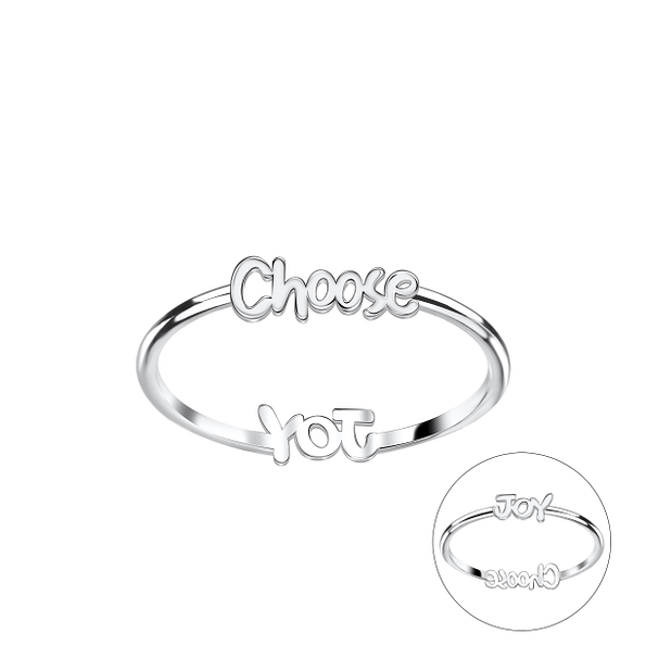Wholesale Sterling Silver Double Sided Choose and Joy Ring - JD22835