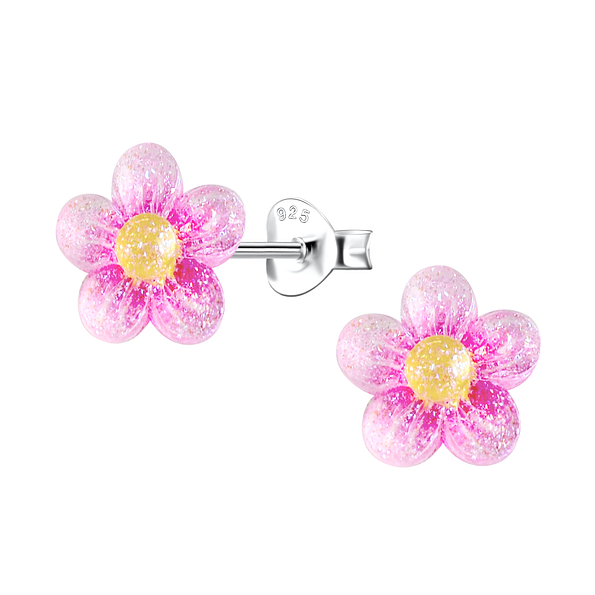 Wholesale Sterling Silver Ear Studs with Resin Flower - JD22765