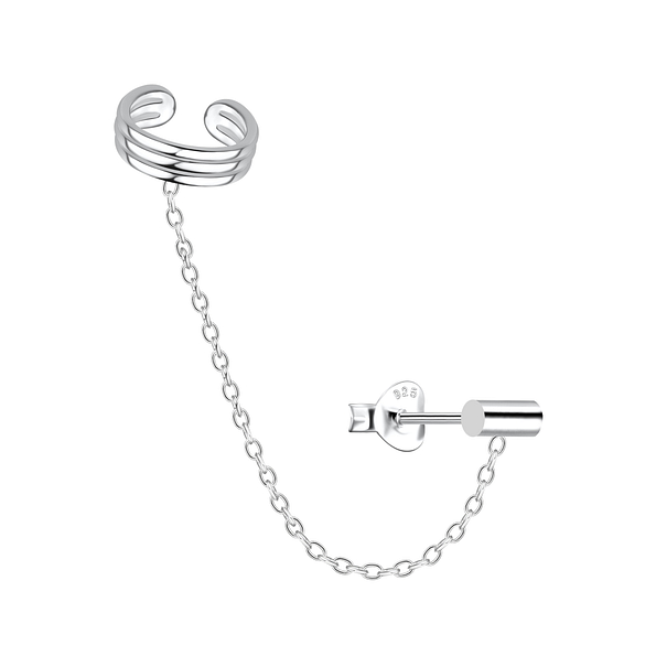 Wholesale Sterling Silver Bar Ear Studs and Pattern Ear Cuff with Chain - JD20932