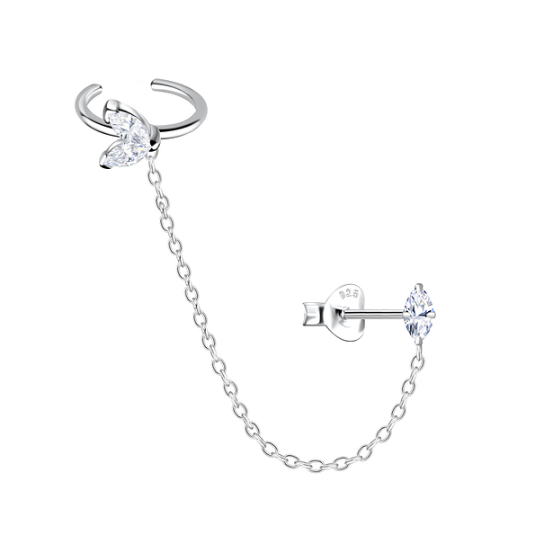 Wholesale Sterling Silver Geometric Ear Studs and Ear Cuff with Chain - JD20936