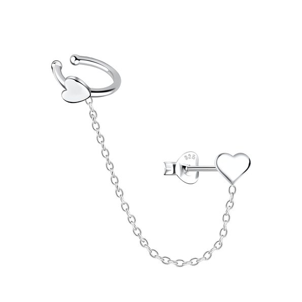Wholesale Sterling Silver Heart Ear Studs and Ear Cuff with Chain - JD20941