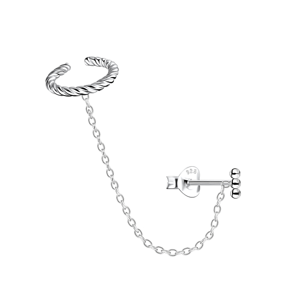 Wholesale Sterling Silver Ball Bar Ear Studs and Twisted Ear Cuff with Chain - JD20942