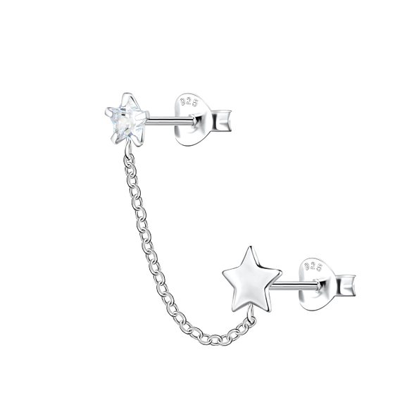 Wholesale Sterling Silver Star Double Ear Studs with Chain - JD22458