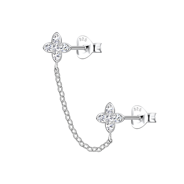 Wholesale Sterling Silver Star Double Ear Studs with Chain - JD22462
