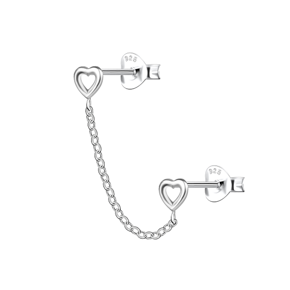 Wholesale Sterling Silver Heart Double Ear Studs with Chain - JD22464