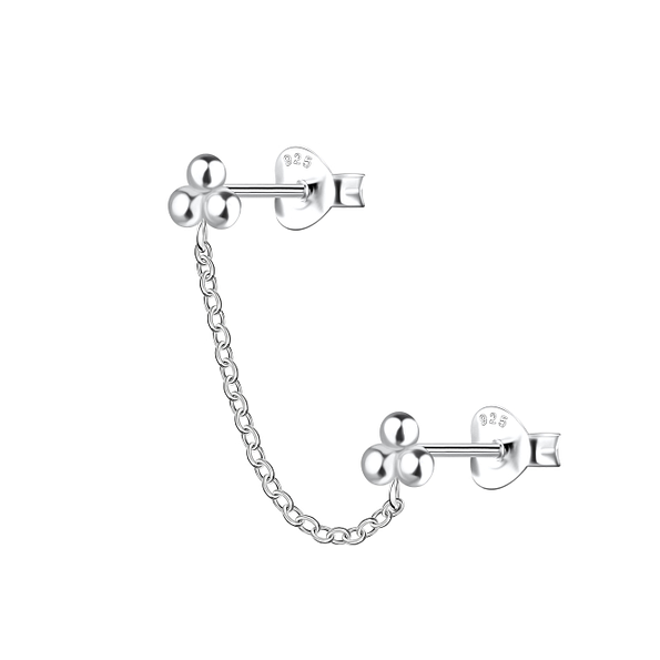 Wholesale Sterling Silver Ball Double Ear Studs with Chain - JD22465