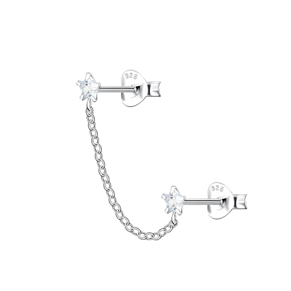Wholesale Sterling Silver Star Double Ear Studs with Chain - JD22471