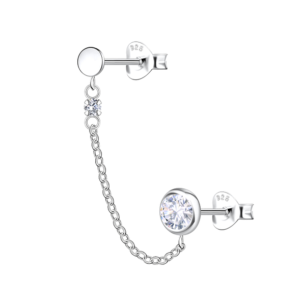 Wholesale Sterling Silver Round Double Ear Studs with Chain - JD22480
