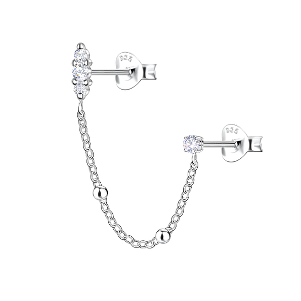 Wholesale Sterling Silver Marquise Double Ear Studs with Chain - JD22482