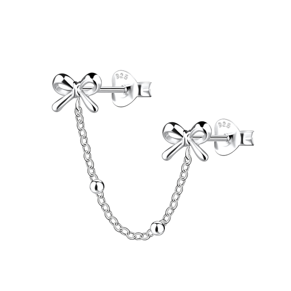 Wholesale Sterling Silver Bow Double Ear Studs with Chain - JD22486