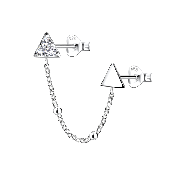 Wholesale Sterling Silver Triangle Double Ear Studs with Chain - JD22487