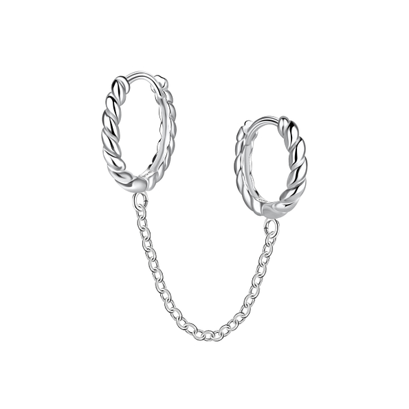 Wholesale Sterling Silver Double Twisted Huggie Earrings with Chain - JD22571
