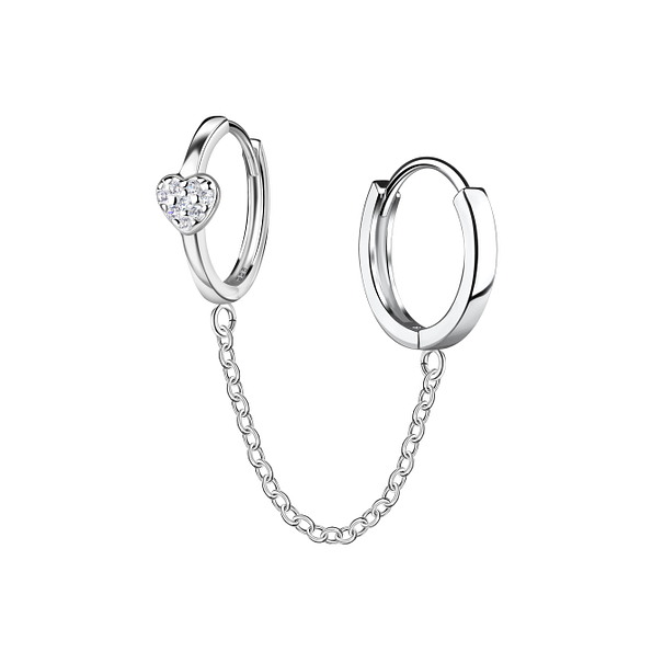 Wholesale Sterling Silver Heart Double Huggie Earrings with Chain - JD22575