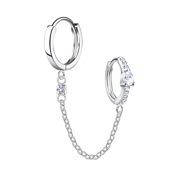 Wholesale Sterling Silver Double Huggie Earrings with Chain - JD22579