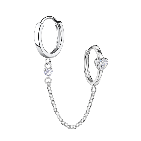 Wholesale Sterling Silver Heart Double Huggie Earrings with Chain - JD22582