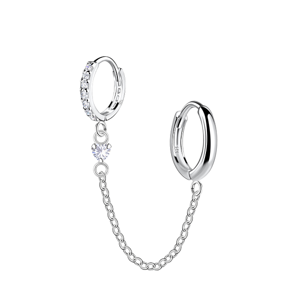 Wholesale Sterling Silver Double Huggie Earrings with Chain - JD22584