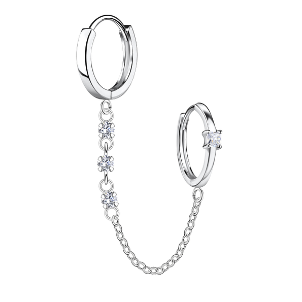 Wholesale Sterling Silver Square Double Huggie Earrings with Chain - JD22587 Wholesale Sterling Silver Square Double Huggie Earrings with Chain - JD22587