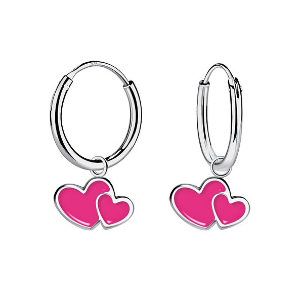 Wholesale Sterling Silver Heart Charm Ear Hoops - JD9884