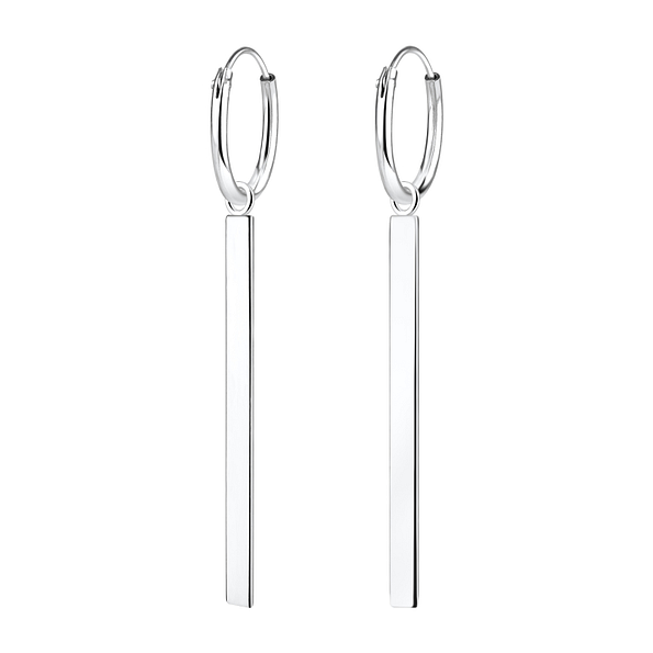 Wholesale Sterling Silver Bar Charm Ear Hoops - JD8769