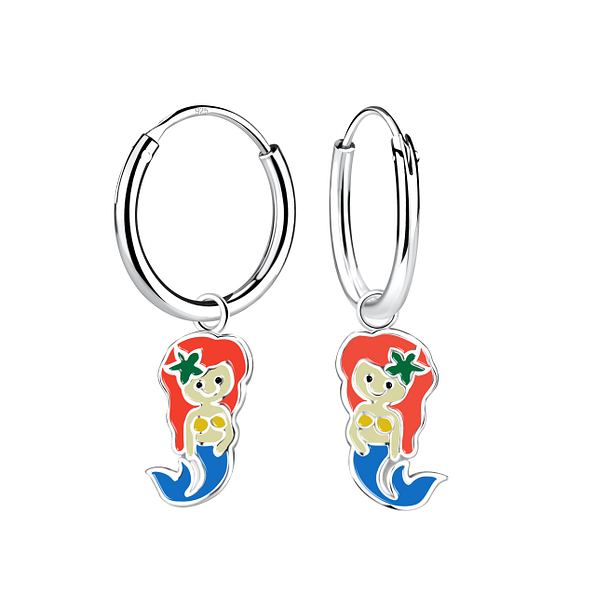 Wholesale Sterling Silver Mermaid Charm Ear Hoops - JD13403