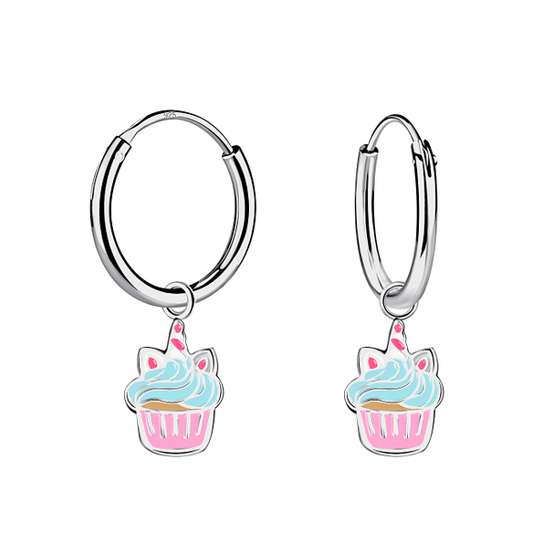 Wholesale Sterling Silver Cupcake Charm Ear Hoops - JD21419