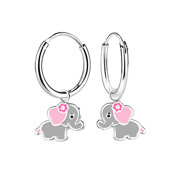 Wholesale Sterling Silver Elephant Charm Ear Hoops - JD22945